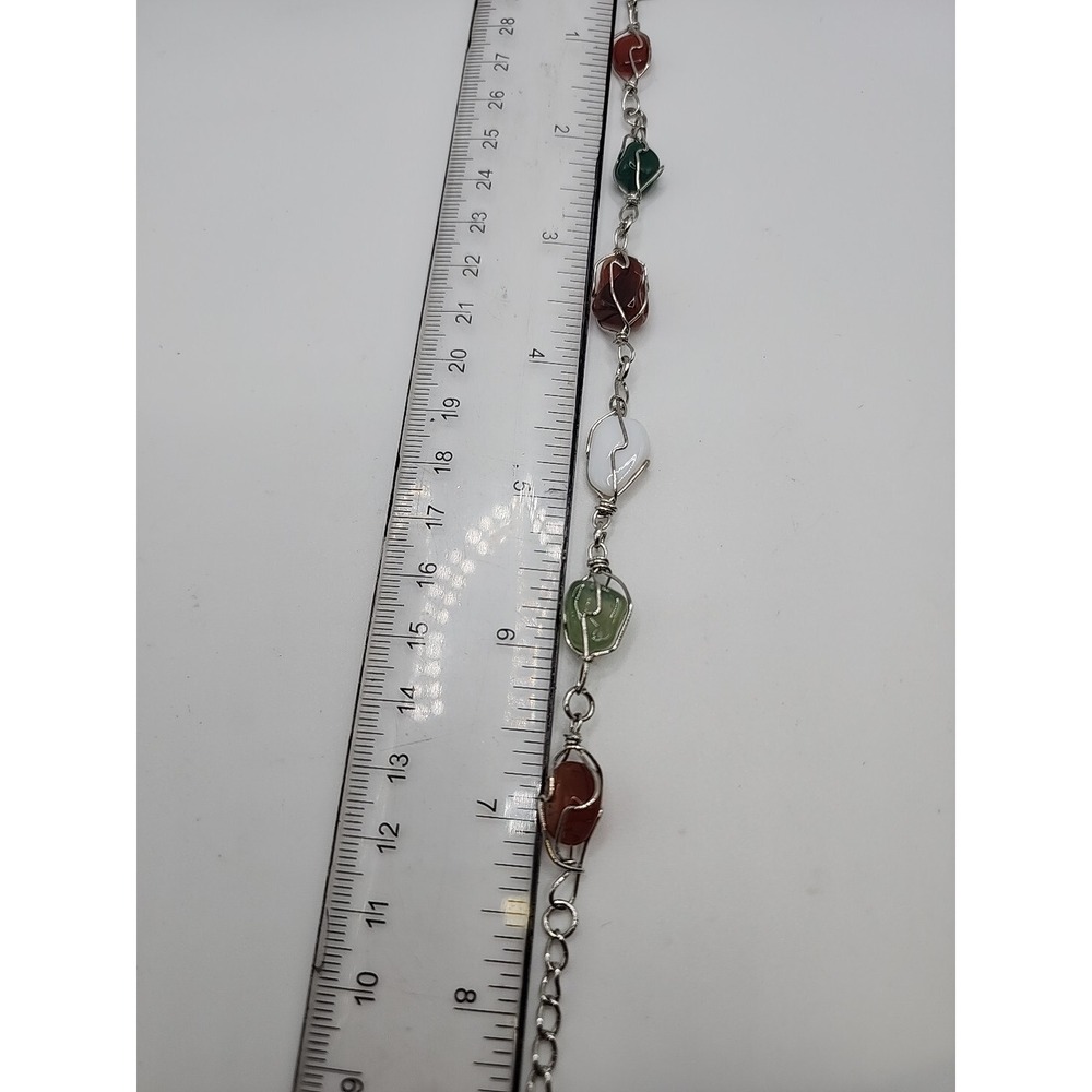 Vintage Polished Multicolor Quartz Stone Silver Tone Wire Wrap Art Boho Bracelet - Picture 9 of 10